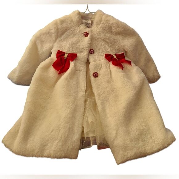 Blueberi Boulevard Baby Girls Red Holiday Dress & White Fur Coat 2T NWOT - Picture 5 of 7